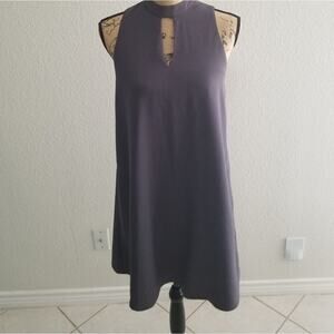 EVERLY grey dress with opening front and back collar with button closure in back
